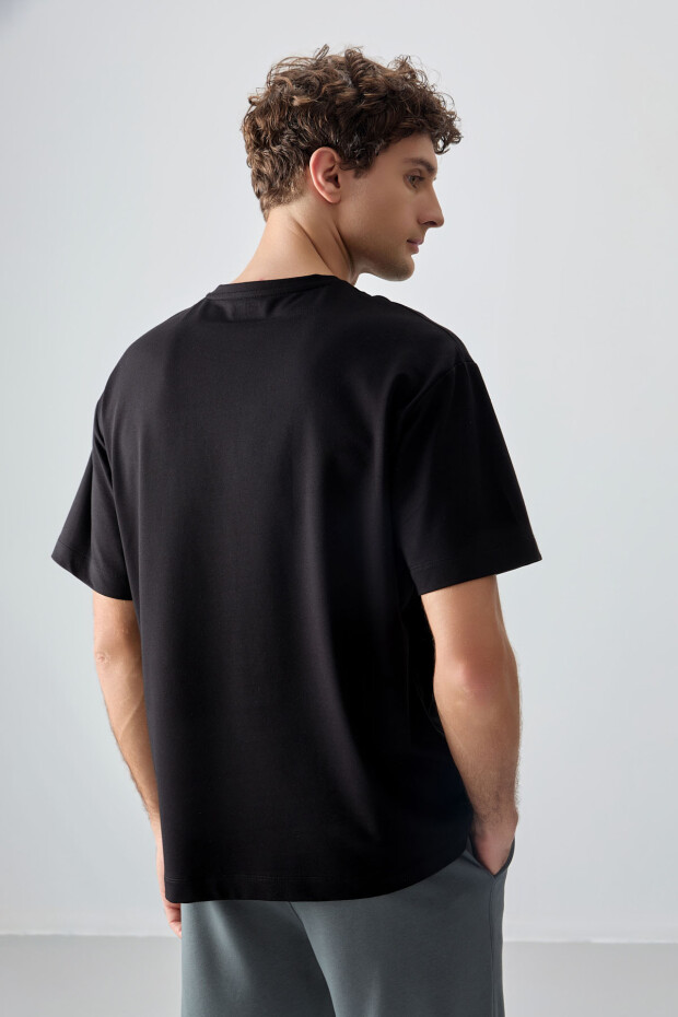 Siyah Pamuklu Kalın Yumuşak Dokulu Oversize Fit Baskılı Erkek T-Shirt - 88375