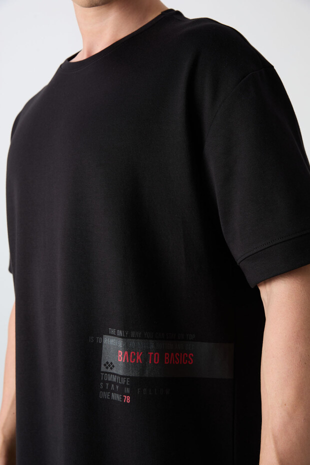 Siyah Pamuklu Kalın Yumuşak Dokulu Oversize Fit Baskılı Erkek T-Shirt - 88322