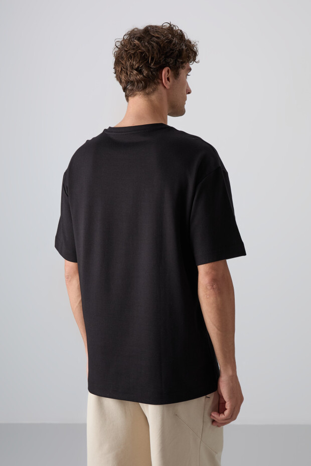 Siyah Pamuklu Kalın Yumuşak Dokulu Oversize Fit Baskılı Erkek T-Shirt - 88325