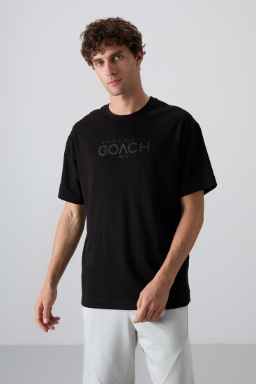 Siyah Pamuklu Kalın Yumuşak Dokulu Oversize Fit Baskılı Erkek T-Shirt - 88329 