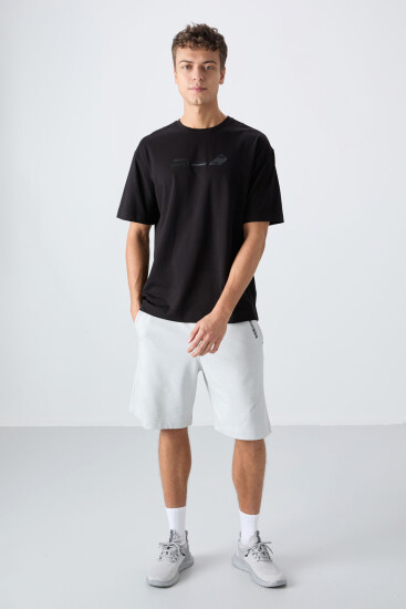 Siyah Pamuklu Kalın Yumuşak Dokulu Oversize Fit Baskılı Erkek T-Shirt - 88330 - TOMMYLIFE (1)
