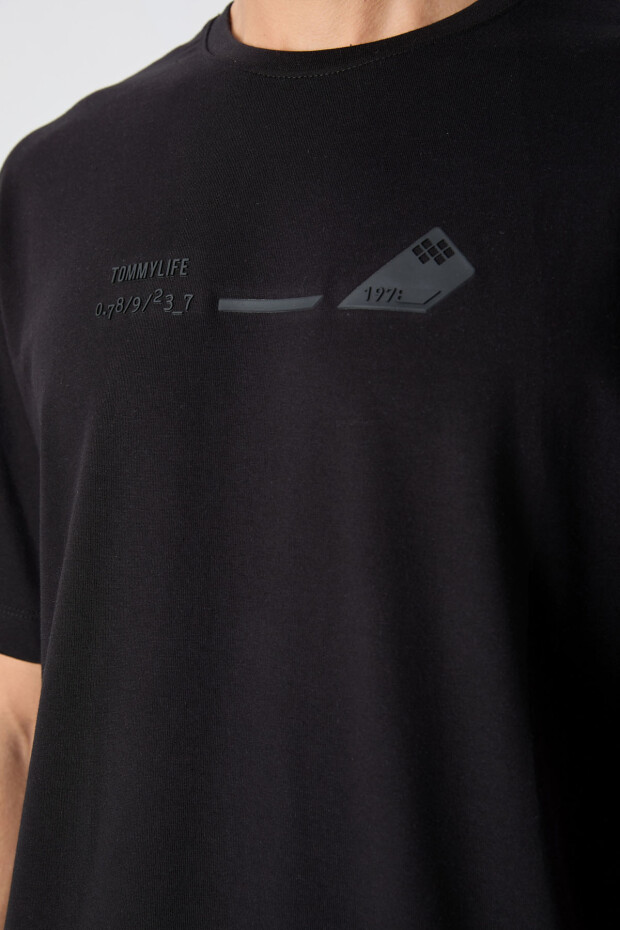 Siyah Pamuklu Kalın Yumuşak Dokulu Oversize Fit Baskılı Erkek T-Shirt - 88330 - 3