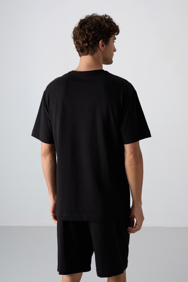 Siyah Pamuklu Kalın Yumuşak Dokulu Oversize Fit Baskılı Erkek T-Shirt - 88332