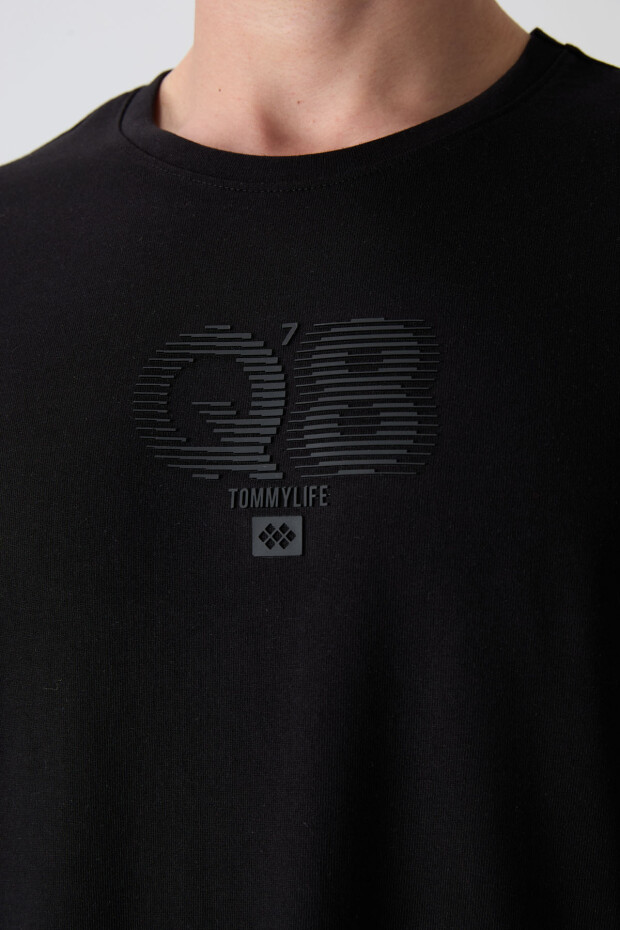 Siyah Pamuklu Kalın Yumuşak Dokulu Oversize Fit Baskılı Erkek T-Shirt - 88333 - 3