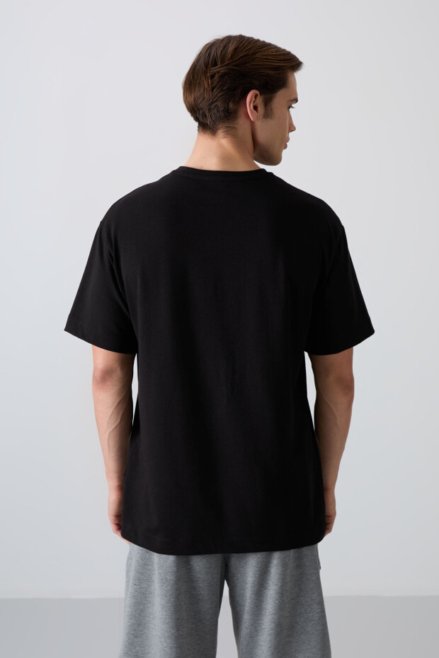 Siyah Pamuklu Kalın Yumuşak Dokulu Oversize Fit Baskılı Erkek T-Shirt - 88333 - 5