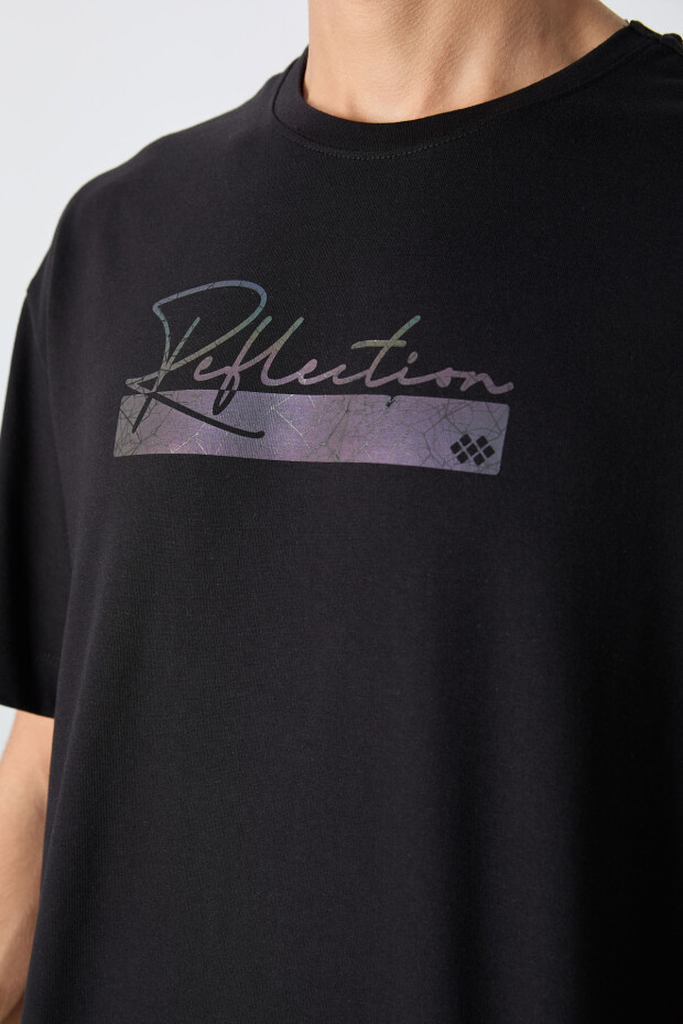 Siyah Pamuklu Kalın Yumuşak Dokulu Oversize Fit Baskılı Erkek T-Shirt - 88334 - 3