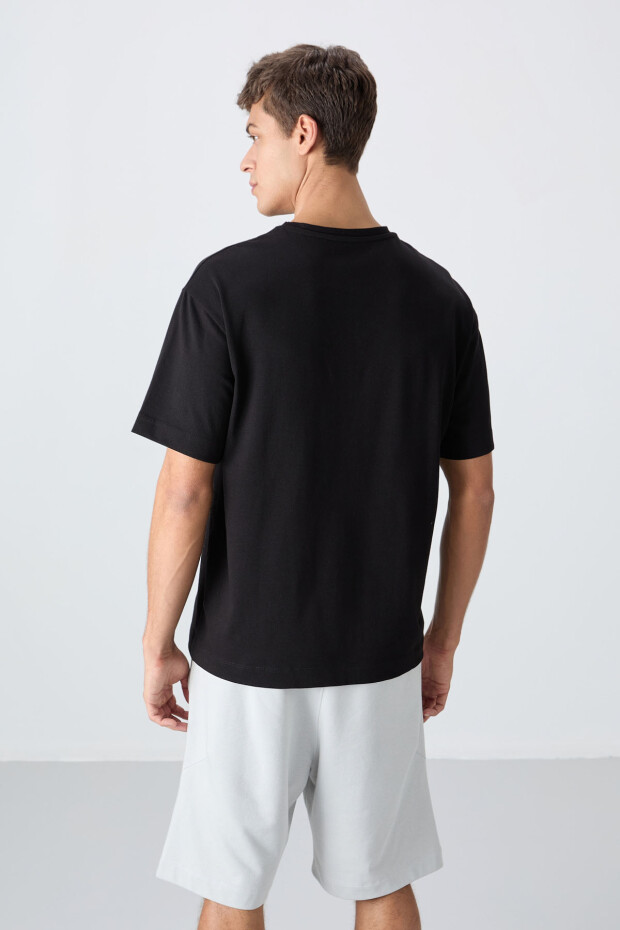 Siyah Pamuklu Kalın Yumuşak Dokulu Oversize Fit Baskılı Erkek T-Shirt - 88334 - 5