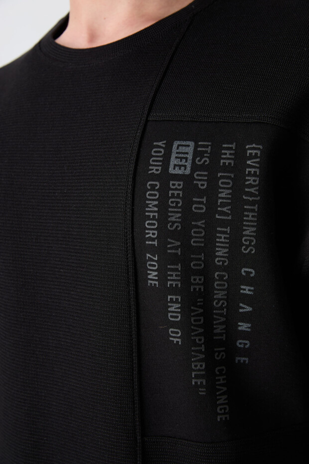 Siyah Pamuklu Kalın Yüzeyi Dokulu Oversize Fit Baskılı Erkek T-Shirt - 88338 - 3