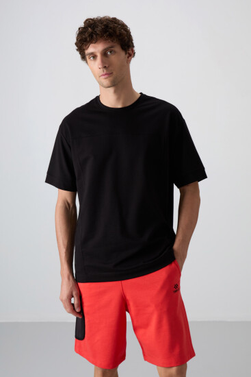 Siyah Pamuklu Kalın Yumuşak Dokulu Oversize Fit Basic Erkek T-Shirt - 88349 