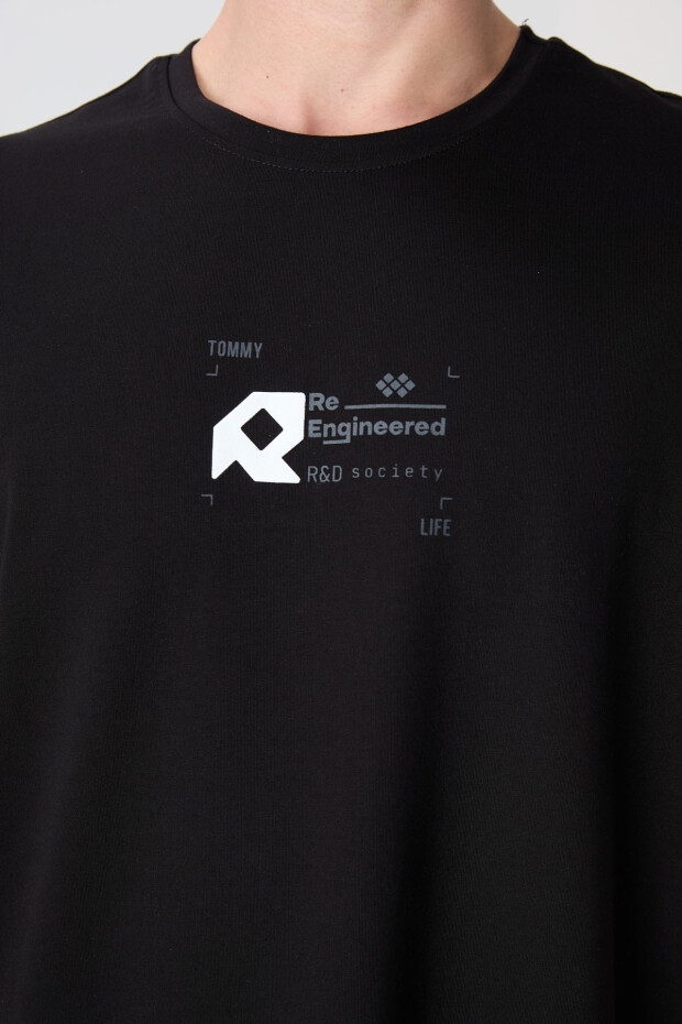 Siyah Pamuklu Kalın Yumuşak Dokulu Oversize Fit Baskılı Erkek T-Shirt - 88350