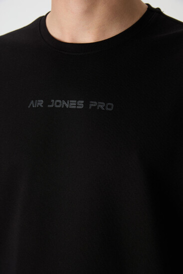 Siyah Pamuklu Kalın Yüzeyi Dokulu Oversize Fit Baskılı Erkek T-Shirt - 88364 - Air Jones (1)