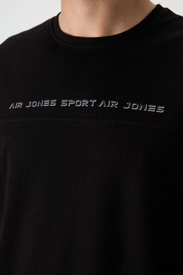 Siyah Pamuklu Kalın Yüzeyi Dokulu Oversize Fit Baskılı Erkek T-Shirt - 88371 - Air Jones (1)