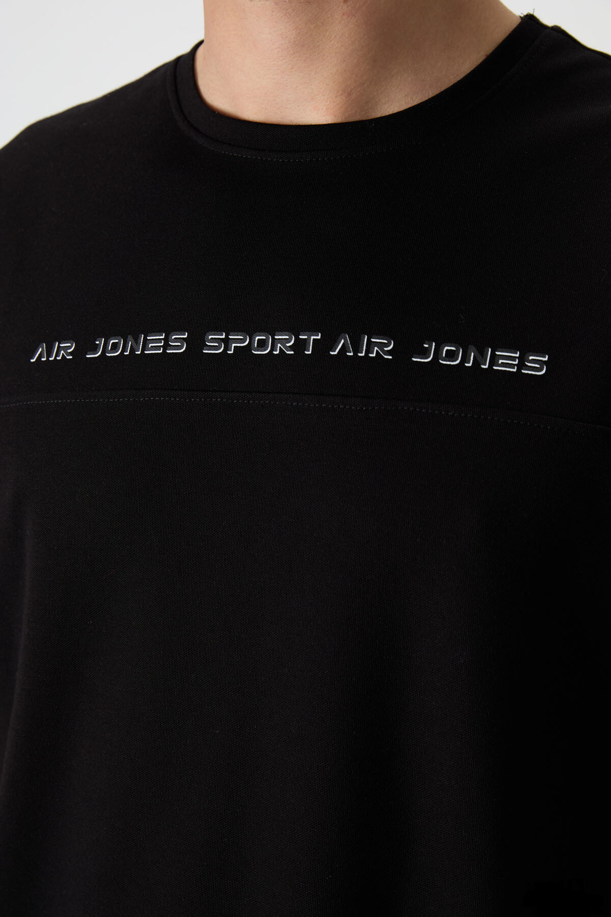 Siyah Pamuklu Kalın Yüzeyi Dokulu Oversize Fit Baskılı Erkek T-Shirt - 88371 - Air Jones (1)