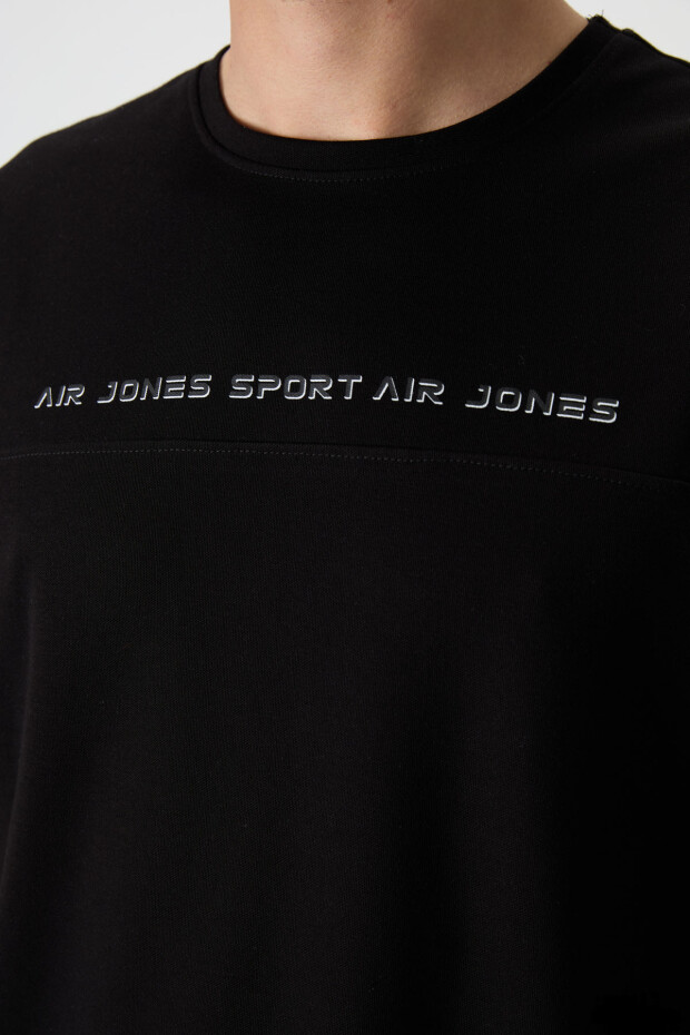 Siyah Pamuklu Kalın Yüzeyi Dokulu Oversize Fit Baskılı Erkek T-Shirt - 88371 - 2