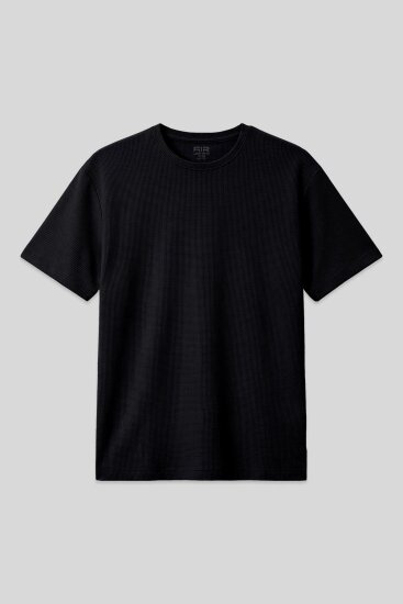 Siyah Waffle İnterlok Yüzeyi Dokulu Oversize Fit Basic Erkek T-Shirt - 88379 