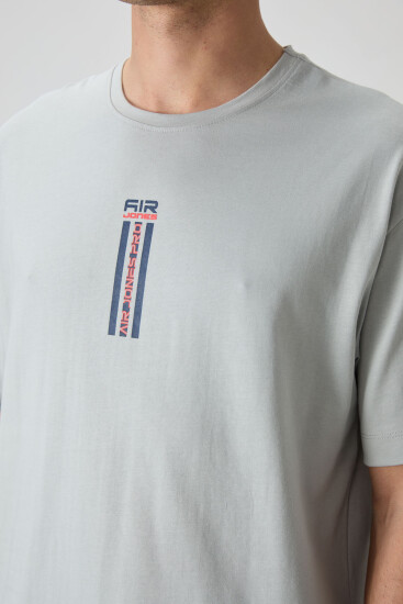 Taş %100 Pamuk Kalın Yumuşak Dokulu Oversize Fit Baskılı Erkek T-Shirt - 88360 - Air Jones (1)