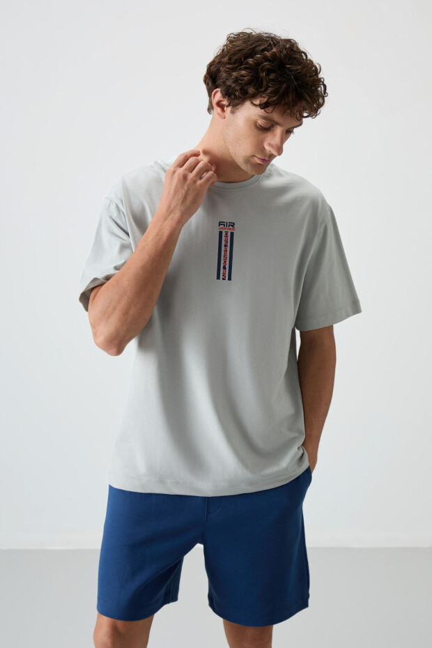 Taş %100 Pamuk Kalın Yumuşak Dokulu Oversize Fit Baskılı Erkek T-Shirt - 88360 - 4