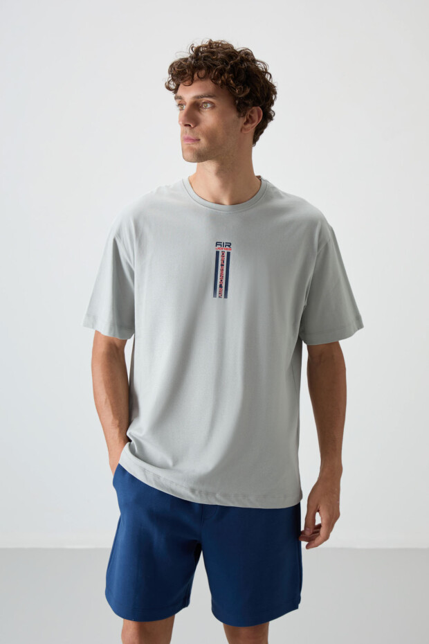 Taş %100 Pamuk Kalın Yumuşak Dokulu Oversize Fit Baskılı Erkek T-Shirt - 88360 - 1