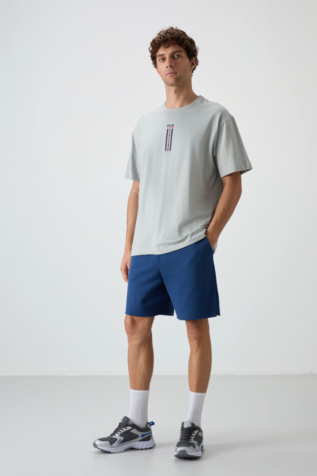 Taş %100 Pamuk Kalın Yumuşak Dokulu Oversize Fit Baskılı Erkek T-Shirt - 88360 - 3