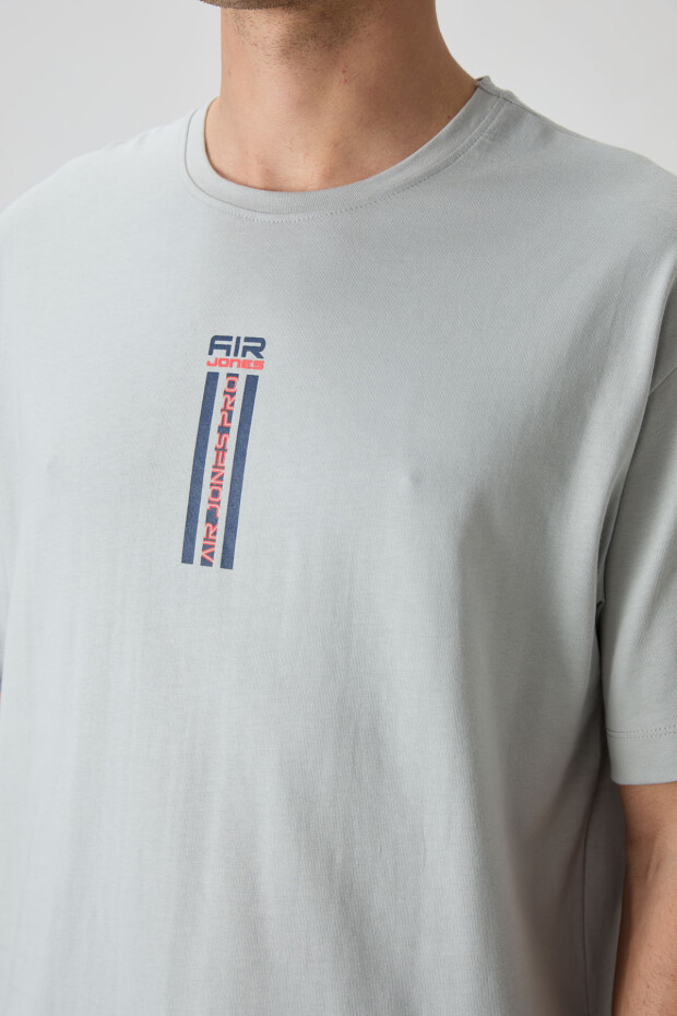 Taş %100 Pamuk Kalın Yumuşak Dokulu Oversize Fit Baskılı Erkek T-Shirt - 88360 - 2