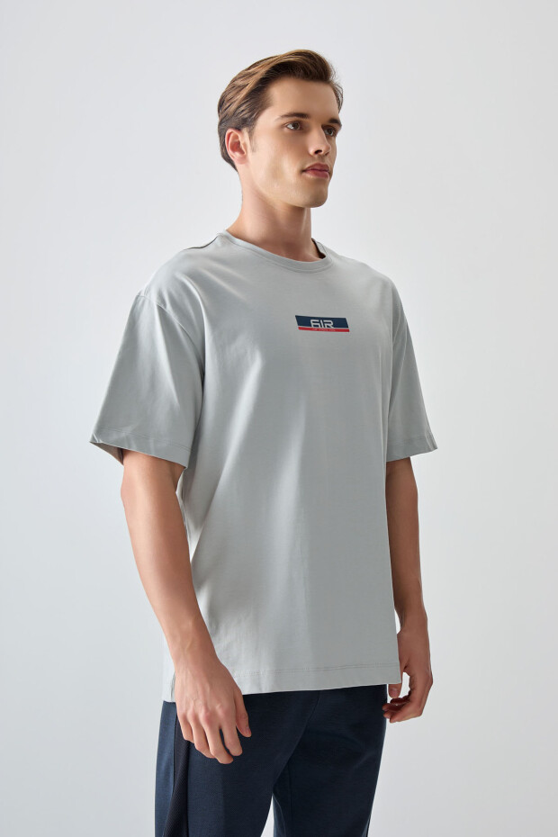 Taş %100 Pamuk Kalın Yumuşak Dokulu Oversize Fit Baskılı Erkek T-Shirt - 88359 - 3