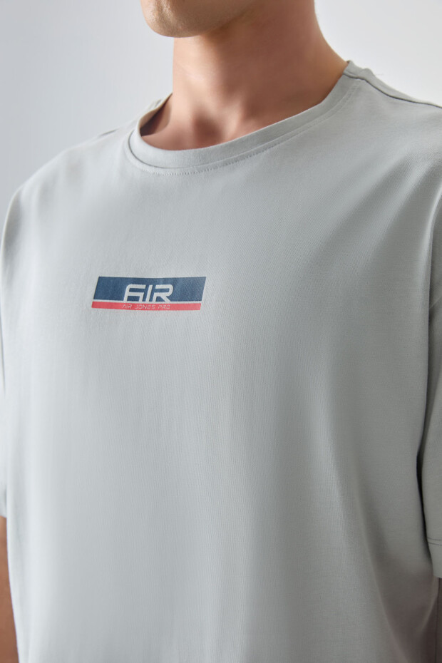 Taş %100 Pamuk Kalın Yumuşak Dokulu Oversize Fit Baskılı Erkek T-Shirt - 88359 - 4