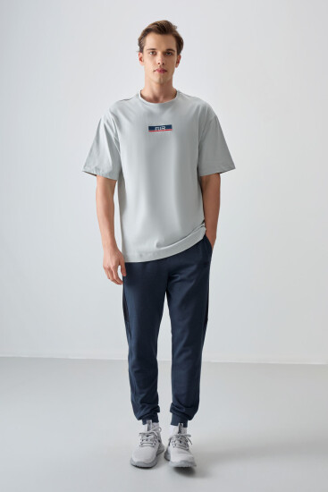 Taş %100 Pamuk Kalın Yumuşak Dokulu Oversize Fit Baskılı Erkek T-Shirt - 88359 - Air Jones (1)