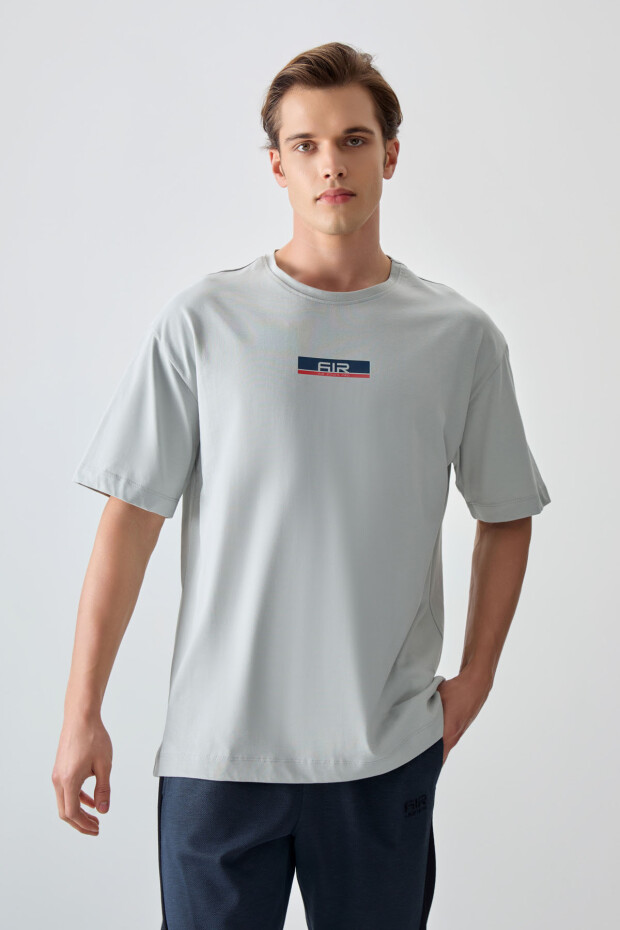 Taş %100 Pamuk Kalın Yumuşak Dokulu Oversize Fit Baskılı Erkek T-Shirt - 88359 - 1