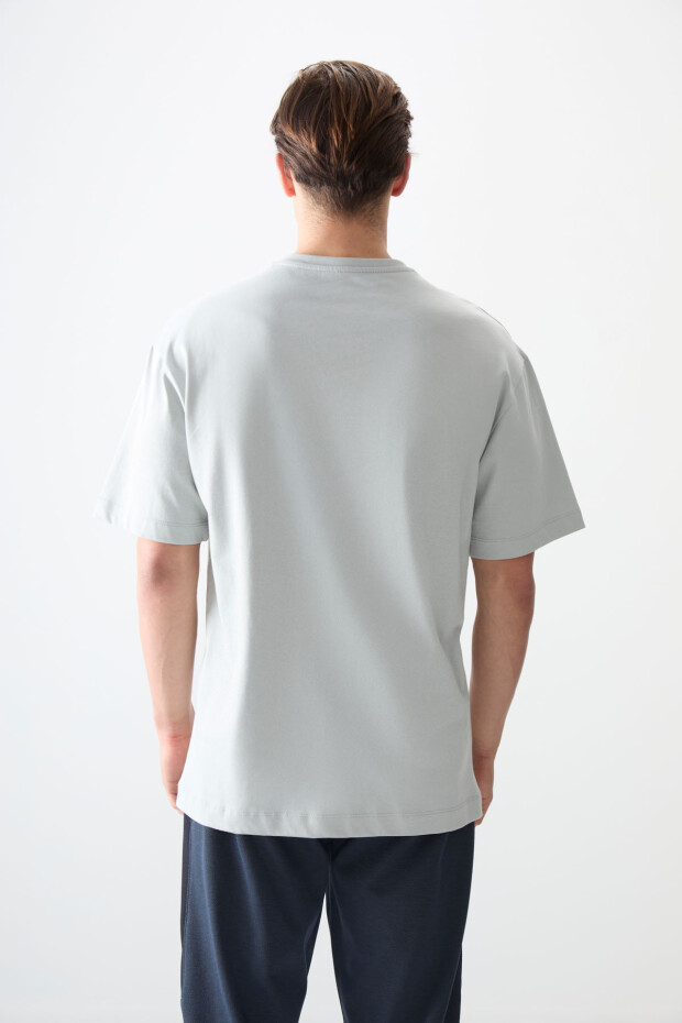 Taş %100 Pamuk Kalın Yumuşak Dokulu Oversize Fit Baskılı Erkek T-Shirt - 88359 - 5