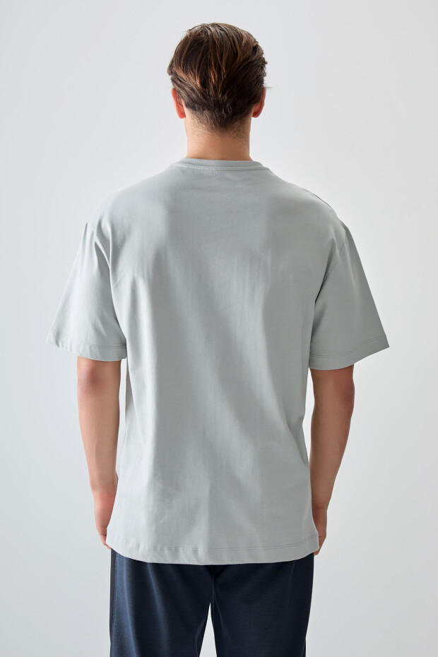 Taş %100 Pamuk Kalın Yumuşak Dokulu Oversize Fit Baskılı Erkek T-Shirt - 88359