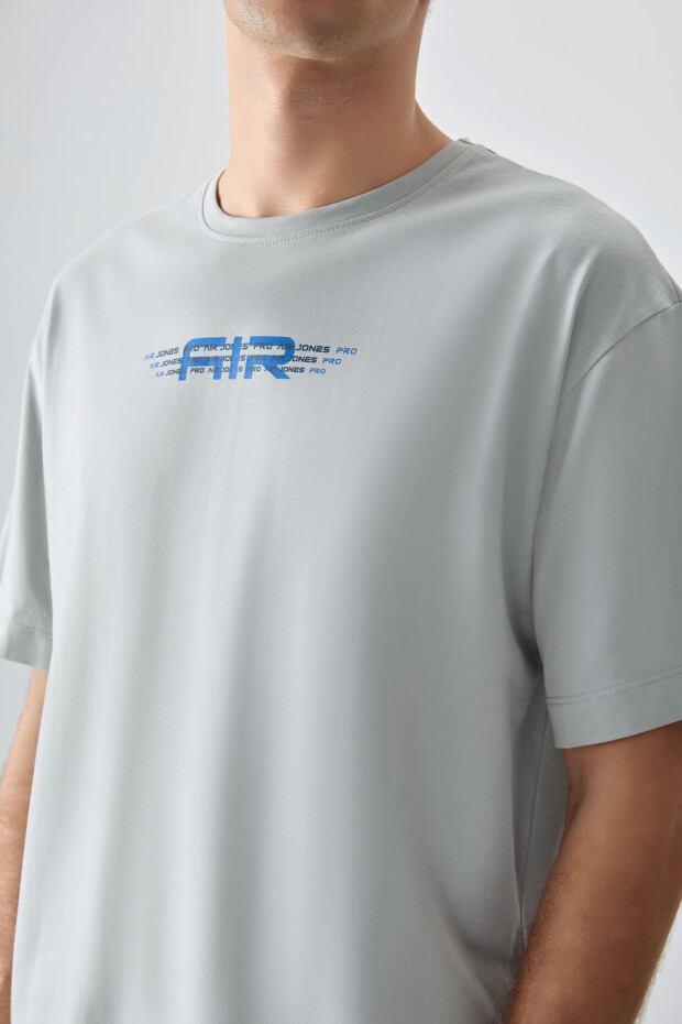 Taş %100 Pamuk Kalın Yumuşak Dokulu Oversize Fit Baskılı Erkek T-Shirt - 88356 - 3