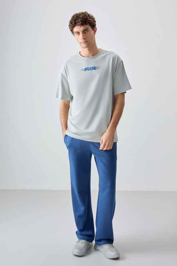 Taş %100 Pamuk Kalın Yumuşak Dokulu Oversize Fit Baskılı Erkek T-Shirt - 88356 - 4