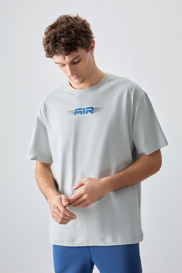 Taş %100 Pamuk Kalın Yumuşak Dokulu Oversize Fit Baskılı Erkek T-Shirt - 88356