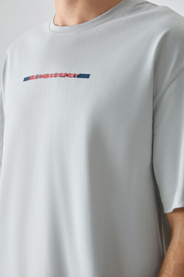 Taş %100 Pamuk Kalın Yumuşak Dokulu Oversize Fit Baskılı Erkek T-Shirt - 88358 - 3
