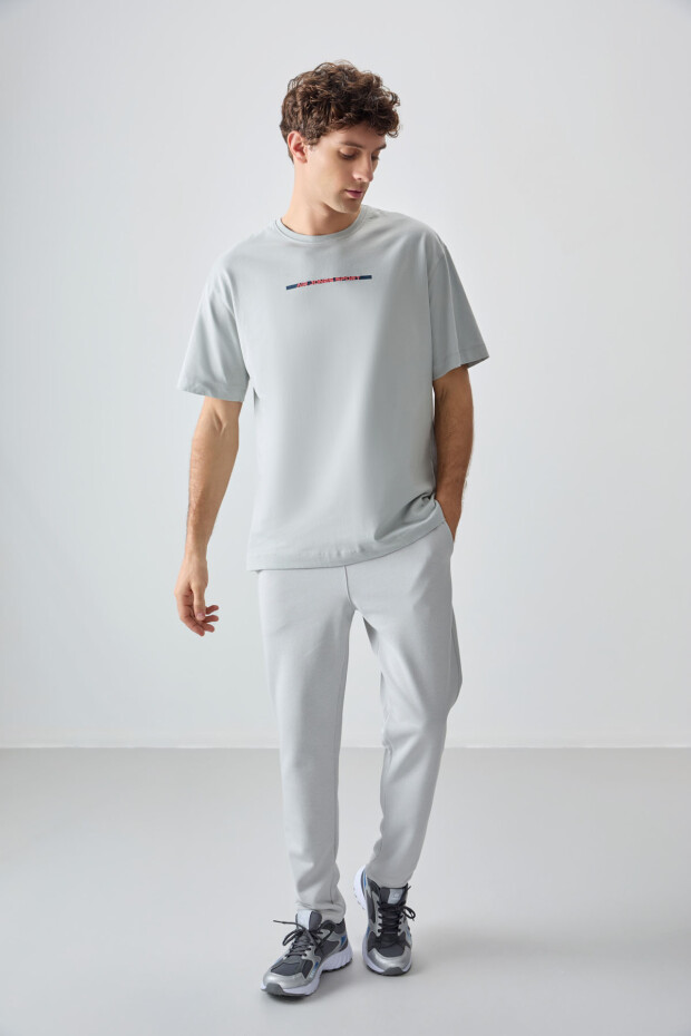 Taş %100 Pamuk Kalın Yumuşak Dokulu Oversize Fit Baskılı Erkek T-Shirt - 88358 - 2