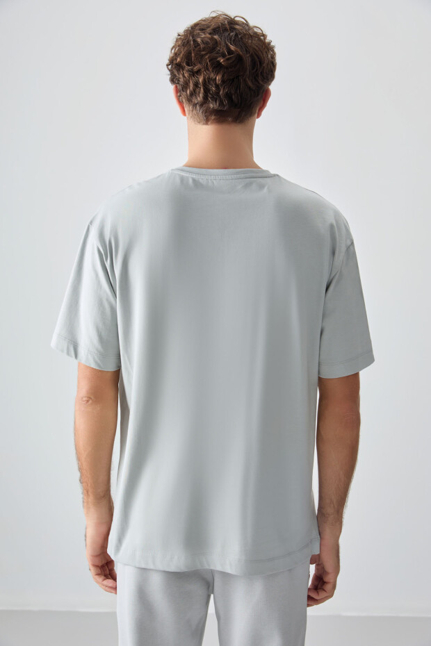 Taş %100 Pamuk Kalın Yumuşak Dokulu Oversize Fit Baskılı Erkek T-Shirt - 88358 - 5