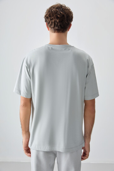 Taş %100 Pamuk Kalın Yumuşak Dokulu Oversize Fit Baskılı Erkek T-Shirt - 88358 - Thumbnail