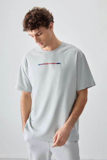 Taş %100 Pamuk Kalın Yumuşak Dokulu Oversize Fit Baskılı Erkek T-Shirt - 88358 - Thumbnail