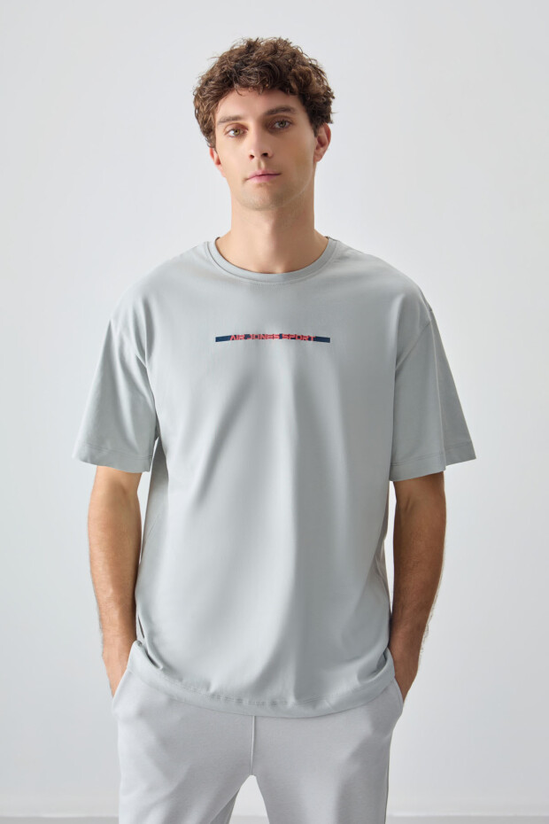 Taş %100 Pamuk Kalın Yumuşak Dokulu Oversize Fit Baskılı Erkek T-Shirt - 88358