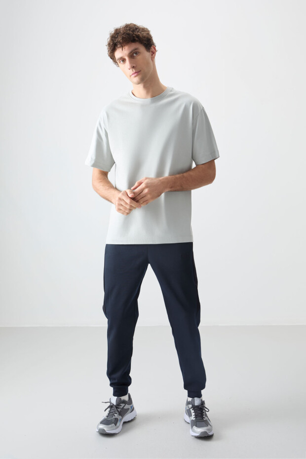 Taş %100 Pamuk Kalın Yumuşak Dokulu Oversize Fit Basic Erkek T-Shirt - 88353 - 3