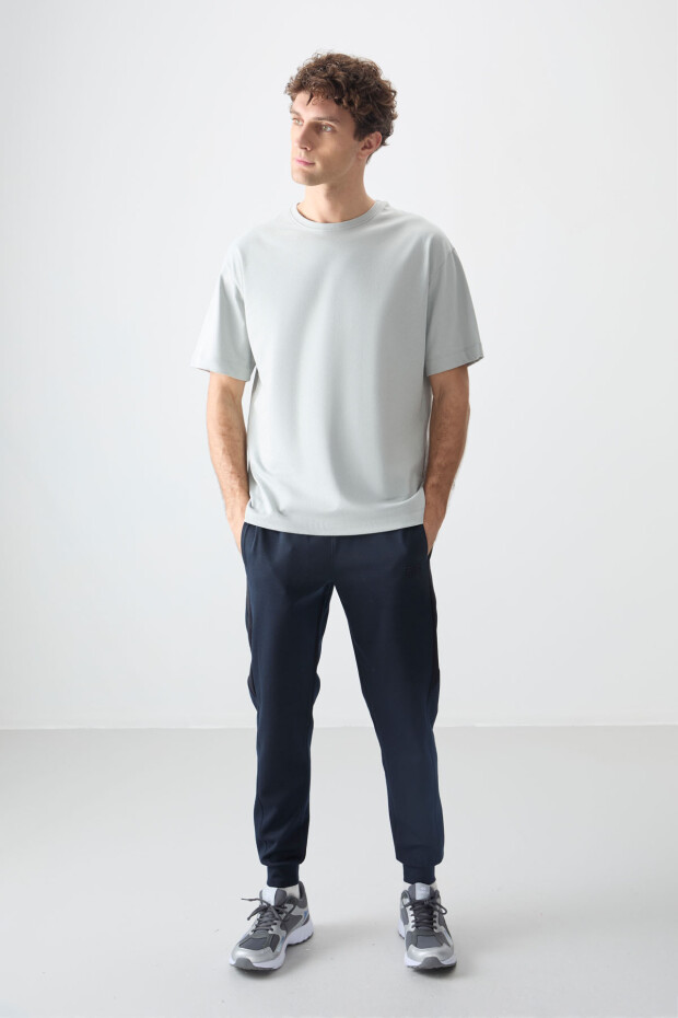 Taş %100 Pamuk Kalın Yumuşak Dokulu Oversize Fit Basic Erkek T-Shirt - 88353 - 5