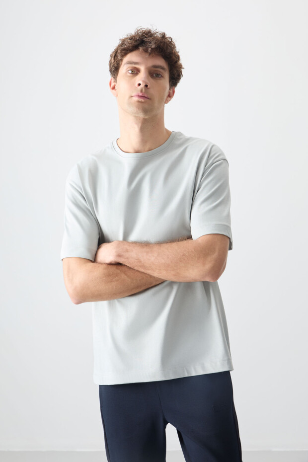 Taş %100 Pamuk Kalın Yumuşak Dokulu Oversize Fit Basic Erkek T-Shirt - 88353 - 4