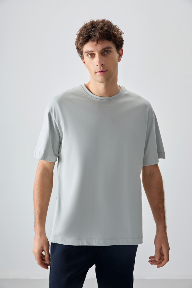 Taş %100 Pamuk Kalın Yumuşak Dokulu Oversize Fit Basic Erkek T-Shirt - 88353