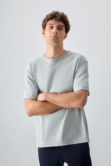 Taş %100 Pamuk Kalın Yumuşak Dokulu Oversize Fit Basic Erkek T-Shirt - 88353 - Thumbnail