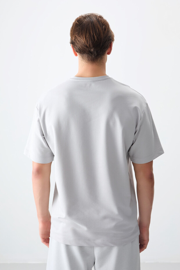 Taş Pamuklu Kalın Yumuşak Dokulu Oversize Fit Baskılı Erkek T-Shirt - 88373 - 5