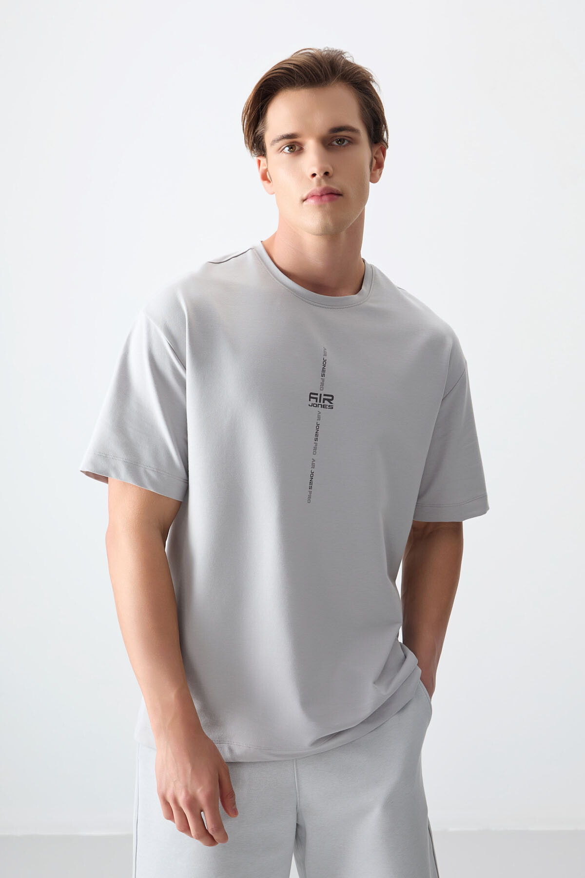 Taş Pamuklu Kalın Yumuşak Dokulu Oversize Fit Baskılı Erkek T-Shirt - 88373 - Air Jones