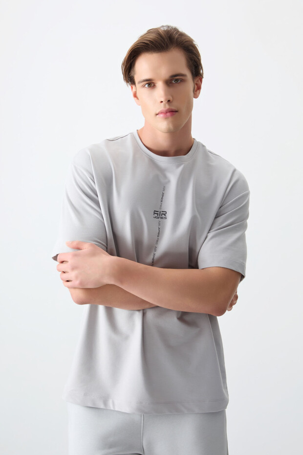 Taş Pamuklu Kalın Yumuşak Dokulu Oversize Fit Baskılı Erkek T-Shirt - 88373 - 4