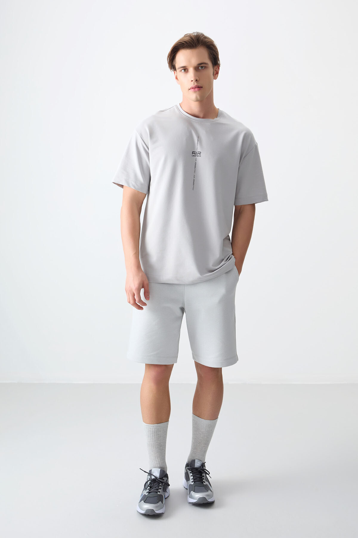 Taş Pamuklu Kalın Yumuşak Dokulu Oversize Fit Baskılı Erkek T-Shirt - 88373 - Air Jones (1)