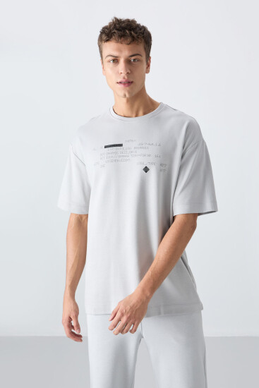 Taş Pamuklu Kalın Yumuşak Dokulu Oversize Fit Baskılı Erkek T-Shirt - 88326 