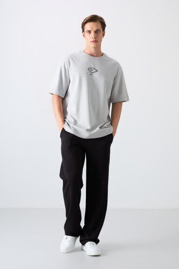 Taş Pamuklu Kalın Yumuşak Dokulu Oversize Fit Baskılı Erkek T-Shirt - 88325 - TOMMYLIFE (1)